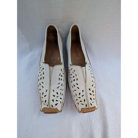 Gabor Womens Leather Slip On Loafers 6.5 Comfort Shoes Cutouts Square Toe Ivory - Picture 1 of 7